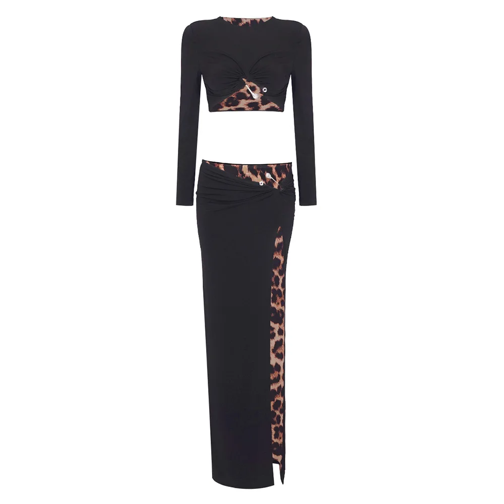 SR2361 Spring Women Clothing Long Sleeve Bodycon Dress Women Evening Party Leopard Print Fashion Two Piece Set SR2361 Spring Women Clothing Long Sleeve Bodycon Dress Women Evening Party Leopard Print Fashion Two Piece Set