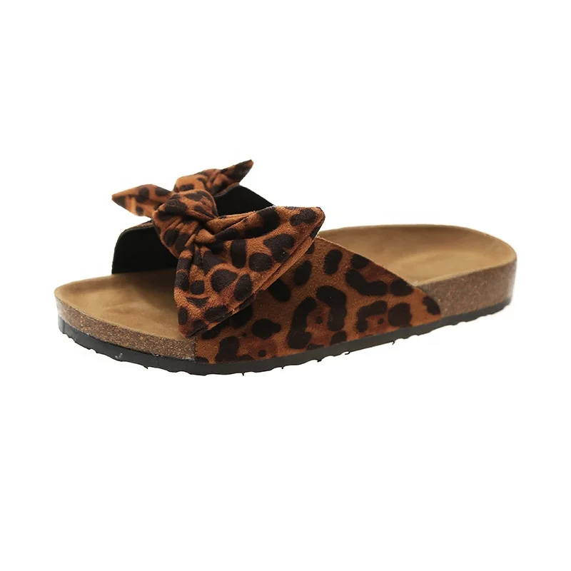 2025 Fancy Summer Flat Ladies Slides Sandals Beach Shoes Women Leopard Bow  slippers