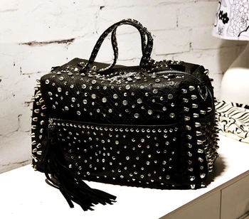 Hot girl willow nail leopard print sparkling diamond large capacity handbag motorcycle punk style dark crossbody bag