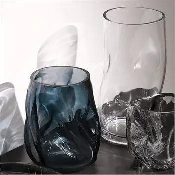 Amazon Hot Selling High Quality Big Blue Twisted Glass Vase Hotel Flower Vase Luxury Home Decoration