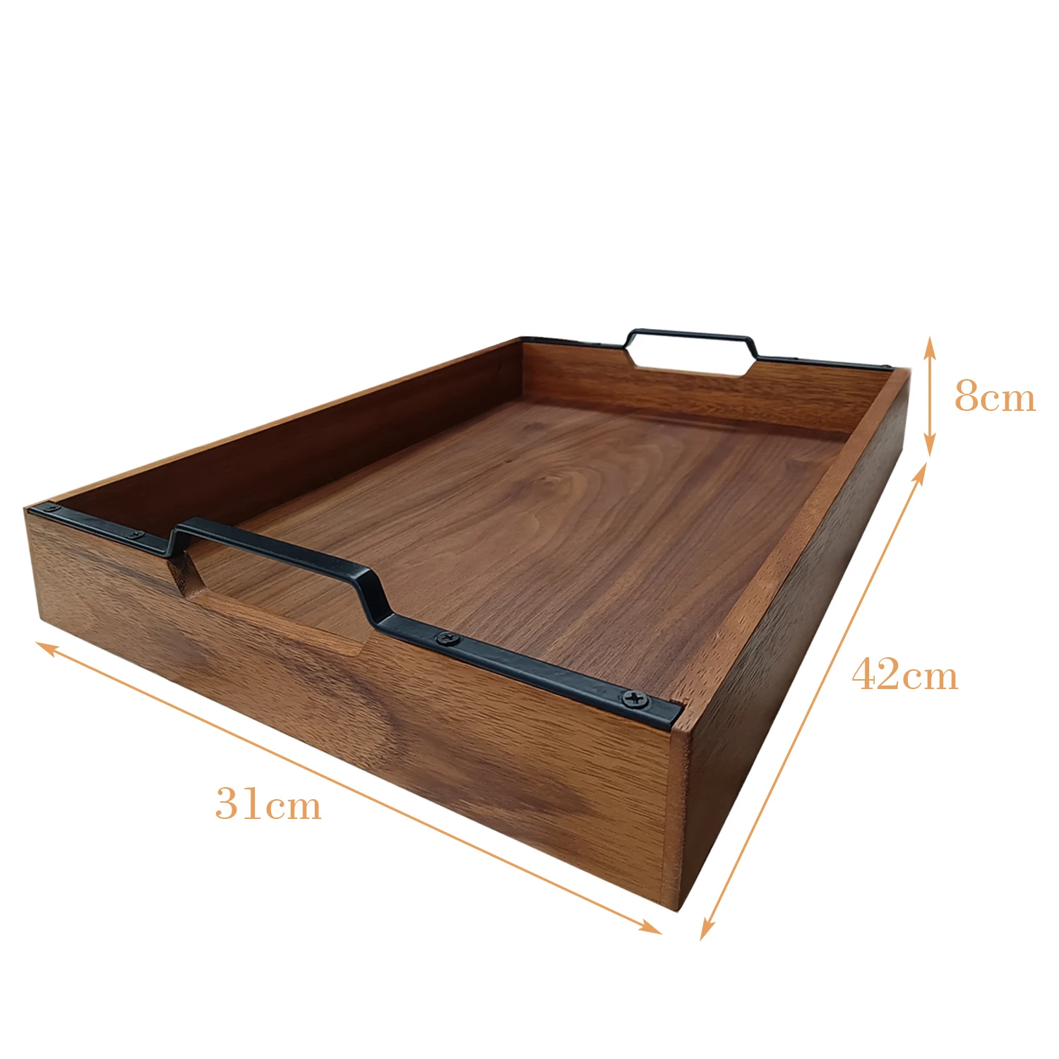 Bamboo Food Serving Tray Set With Handle Torched Brown Tan Rustic