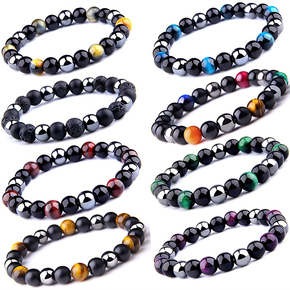 Bracciale Elastico Energy Healing In Pietra Naturale – Ematite E Occhio Di Tigre, Uomo/donna