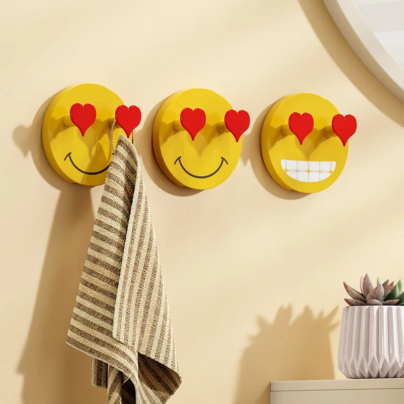 Smiley face hook no punch wall paste double plastic coat hook funny cartoon hook home wall hanging