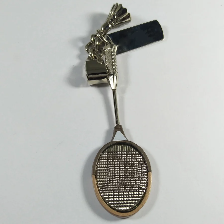 Fashionable Metal Badminton Racket Keychain with Battledore Shuttlecock & Tennis Shuttle Featuring Slogan Tag