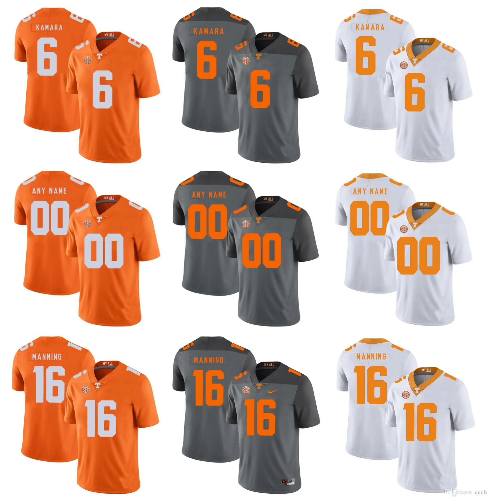 Wholesale Original 1:1 American Tennessee Vols Jersey Personalized Name  Number College Football Orange From m.