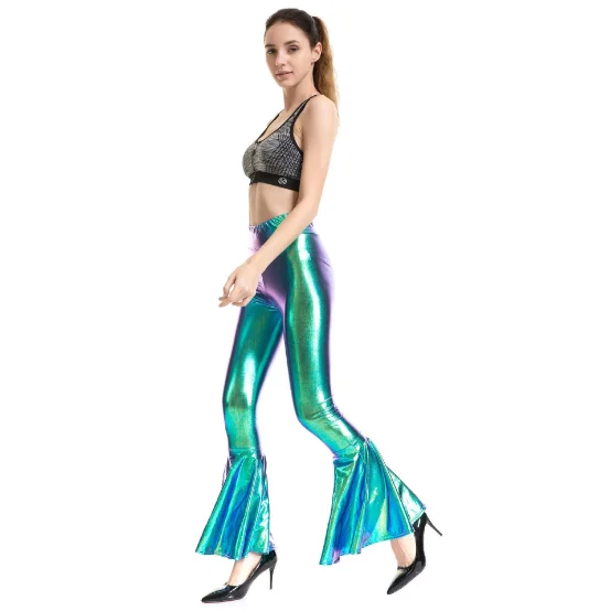 Shine Leather Pant Bell Bottom Wide Leg 