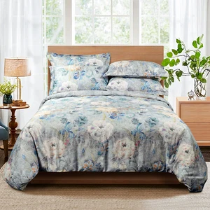 4Pcs Duvet Quilt Cover Set Peony Customized Fabric Cotton Fitted Bed Sheet Digital Printed Floral Design Bedding Sets