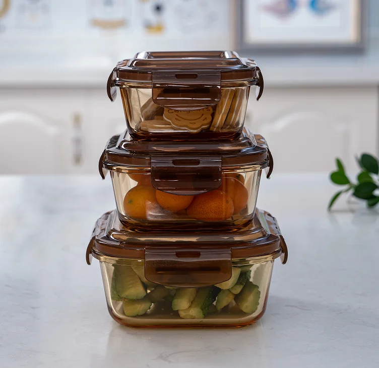 High Borosilicate Amber Glass Food Storage Jar Round Rectangle Square ...