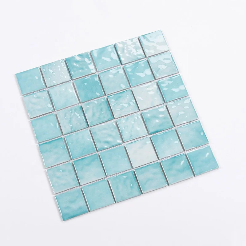 Wholesale Porcelain Ice Crackle Mosaic Tile 300x300 Glazed Aqua Blue Ceramic Mosaic Swimming Pool Tiles