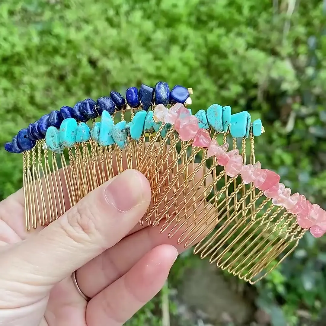 Zenper Hair Jewelry Natural Gemstone Barrettes Clips