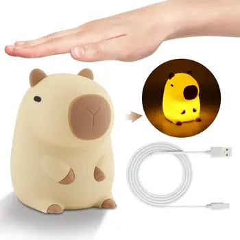 Cute Silicone Capybara Night Light Children's Nightlight Gift USB Rechargeable Animal Touch Bedside Slepp Lamp Timing Function