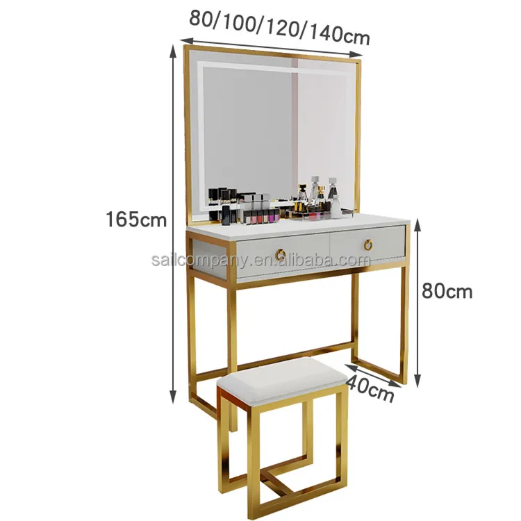 Makeup Vanity With Lighted Mirror White And Gold Vanity Table Set With