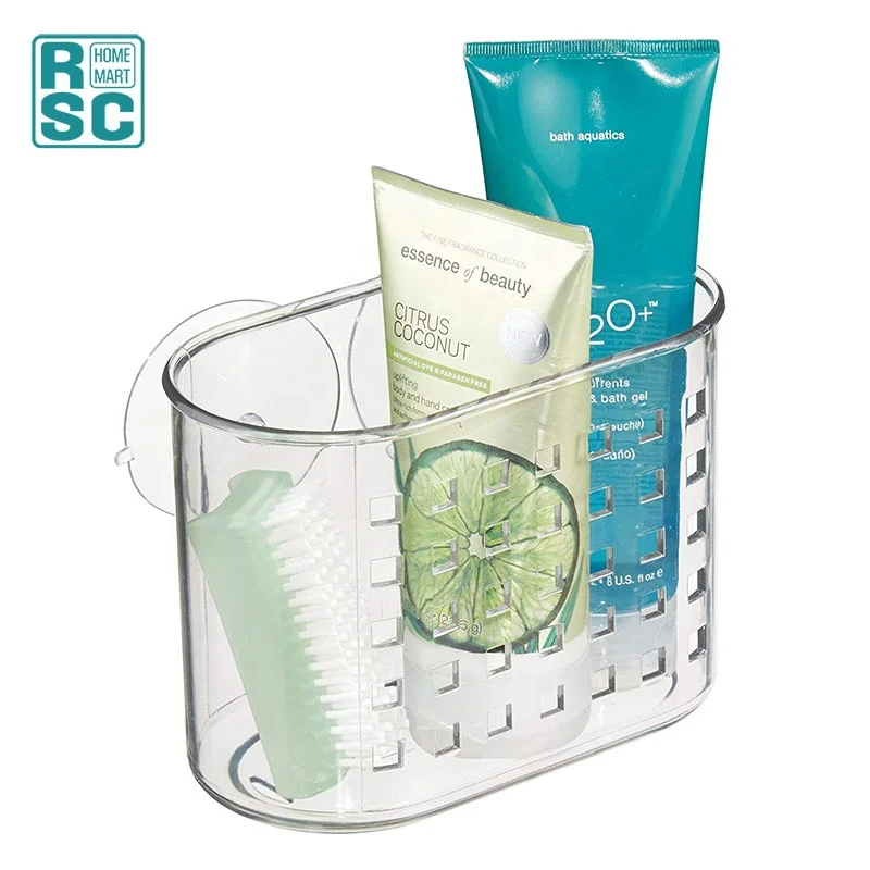 Plastic Suction Bathroom Organization Shower Caddy Basket, Clear