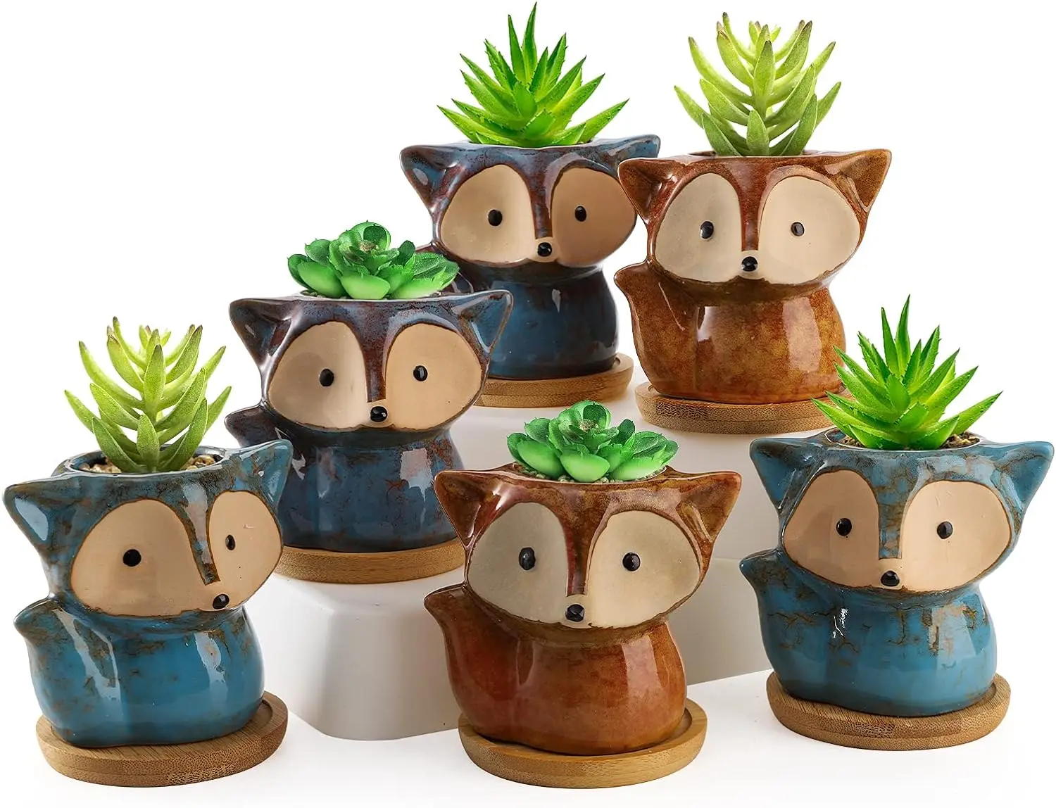 Indoor Plant Small Succulent Pots with Drainage Cute Animal Ceramic Flower Pot Succulent Planter for Home Office Desk Decoration