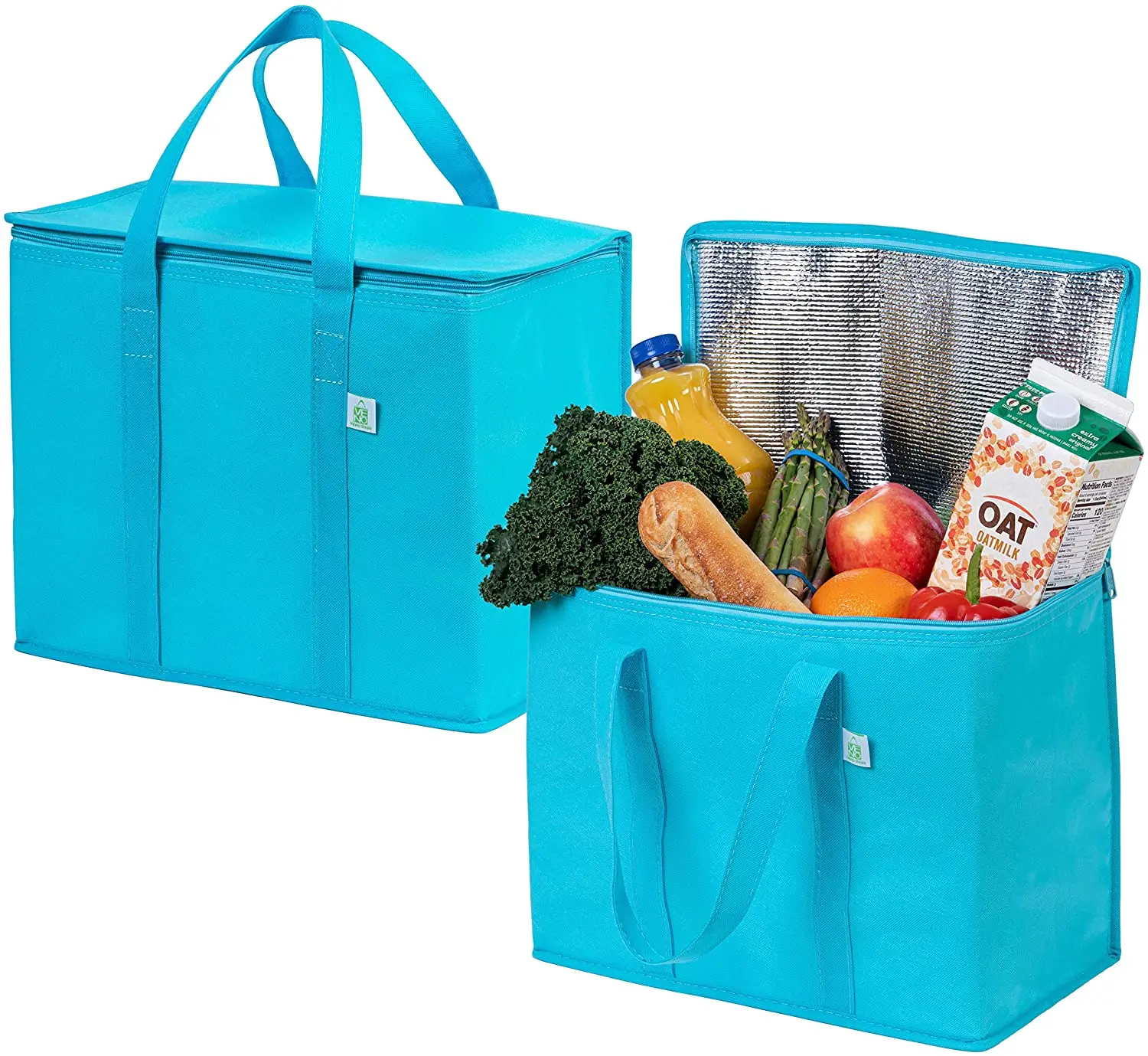 VENO 2 Pack Insulated Reusable Grocery Bag, Food Delivery Bag, Durable, Heavy Duty, Large Size, Stands Upright, Collapsible, Sturdy Zipper, Reusable And Sustainable (Black, 2