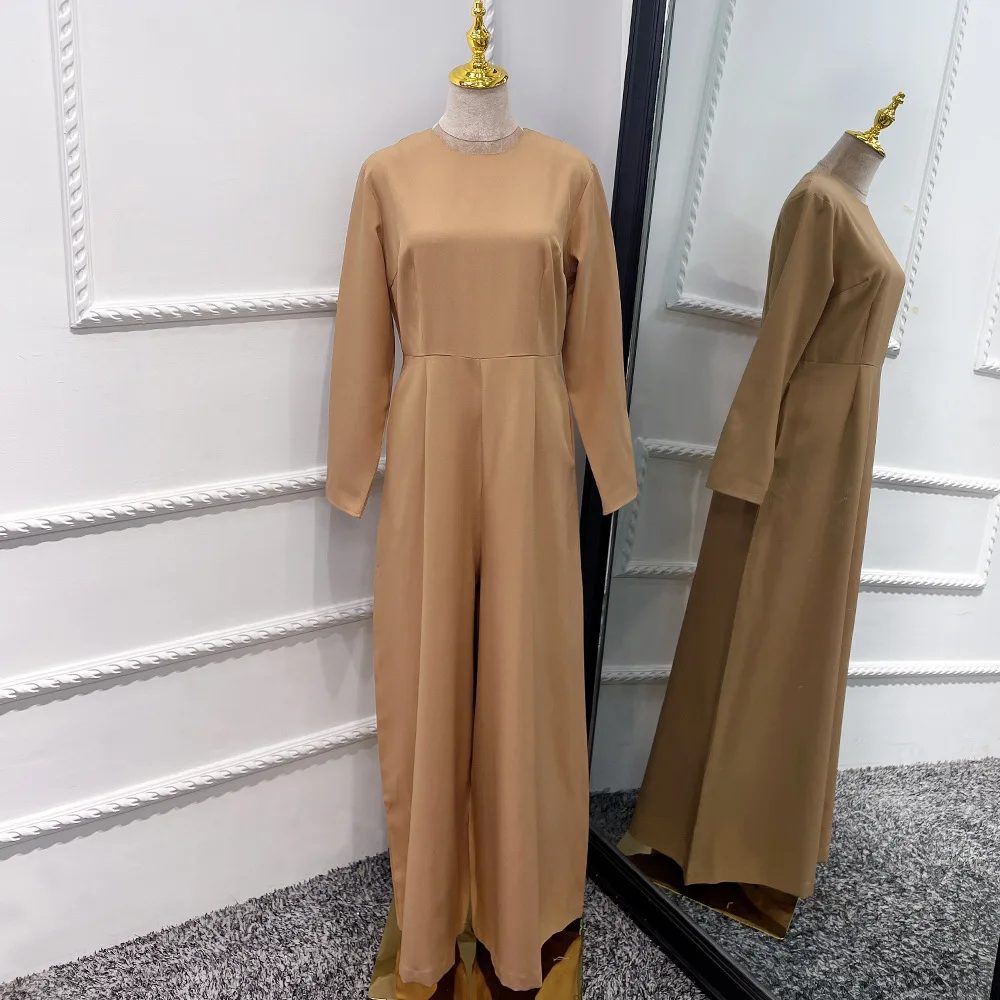 2023 New Modest Islamic Clothes Solid Color Wide Leg Pants Women Jumpsuits for Muslim Ladies