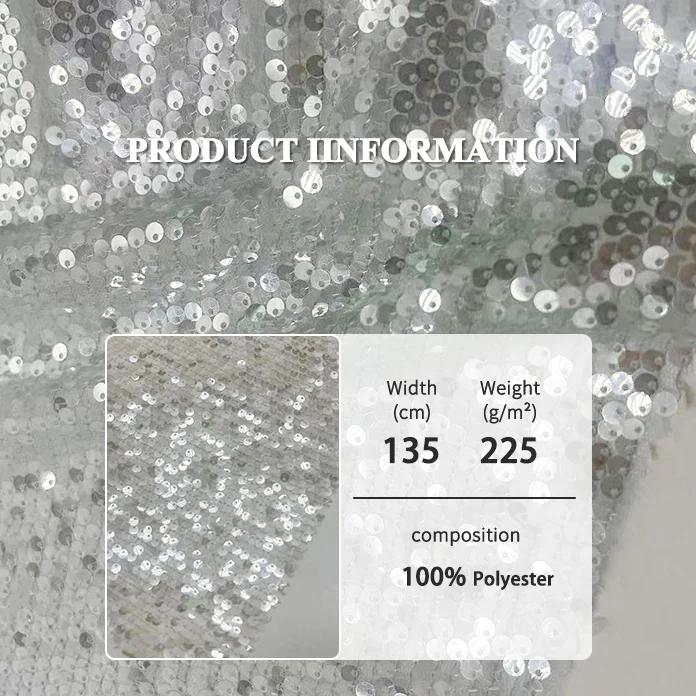 Transparent Mesh Sequin Embroidered Fabric Evening Dress Sequin Women Cloth Soft and Breathable