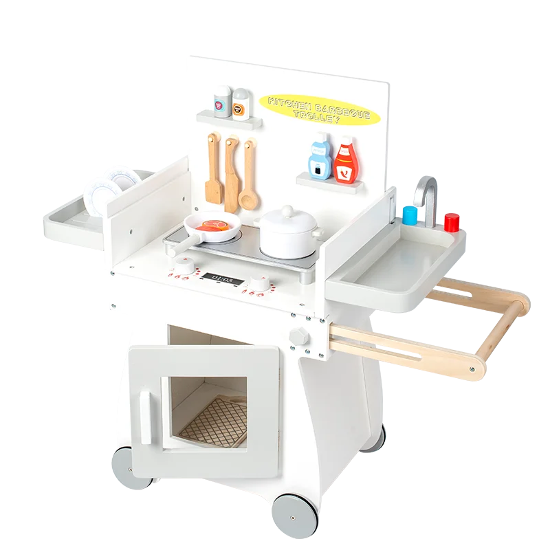Wooden Kitchen Bbq Cart Toy Role Play Kitchen Set Toys Wood Pretend