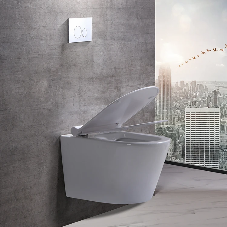 New design american porcelain suspended rimless p trap sanitary ware bathroom wc wall mounted wall hung toilet bowl