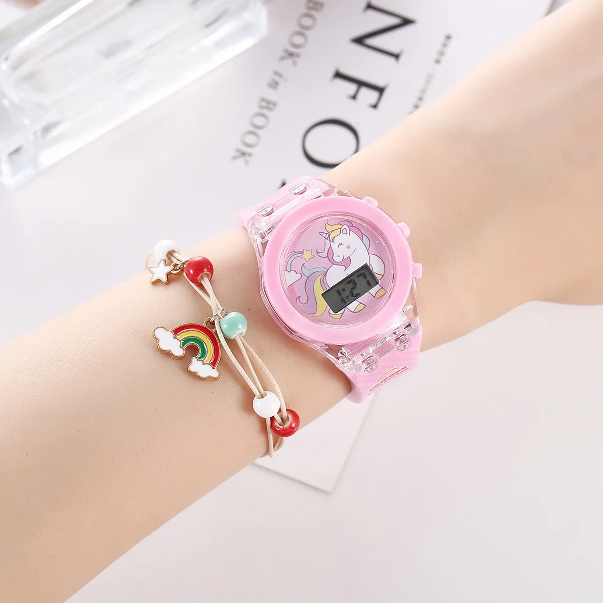 Luminous  Unicorn  Stars Rainbow Bracelet Watch Jewelry Set Best Gifts Sport Animal Shape  Cartoon Watches for Kids