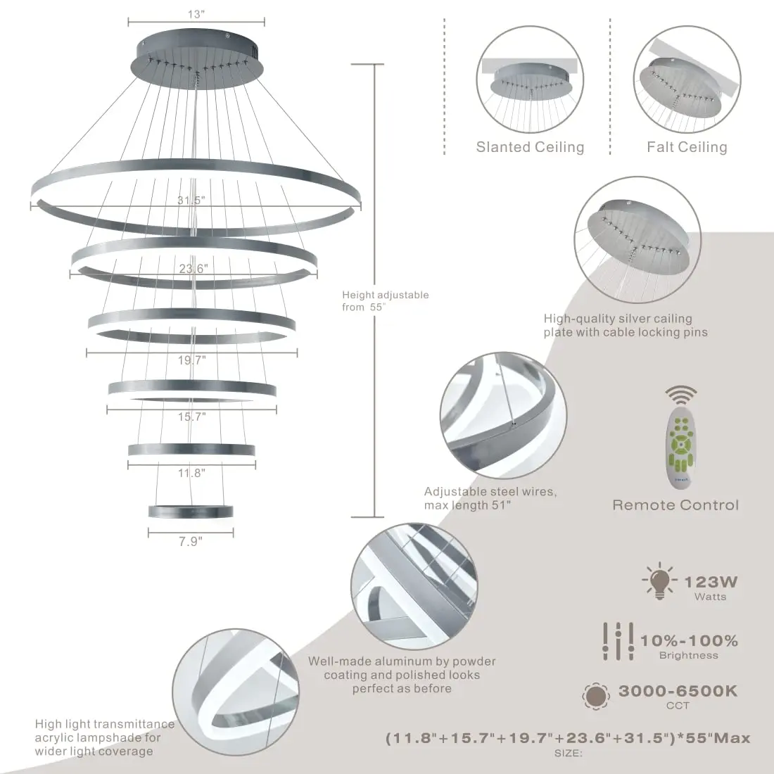 Sanxiang Minimalist Ring Spiral Led Decorative Hanging Pendant Light ...