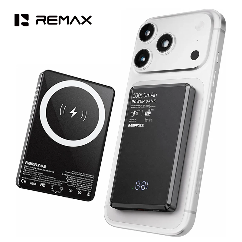 REMAX RPP-109 10000mAh Magnetic Wireless Ultra Slim Power Bank PD 20W Fast  Charging Aluminum Alloy Portable Charger for iPhone