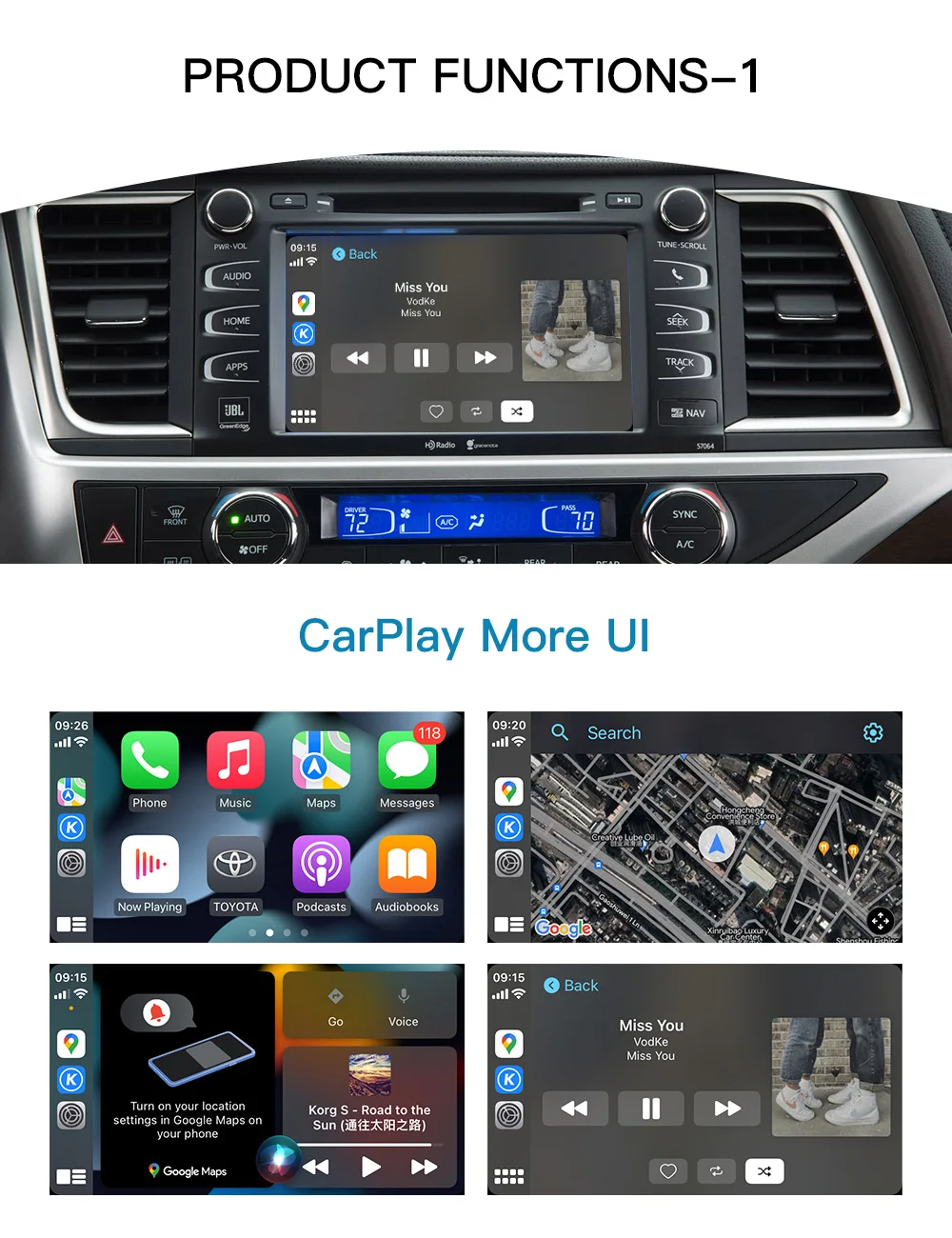 Carabc Wireless Carplay Android Auto For Toyota Highlander 4runner ...