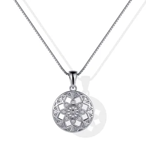 Original Design Mandala Flower Pendant 9k White Gold Hollow Diamond Pendant Jewelry