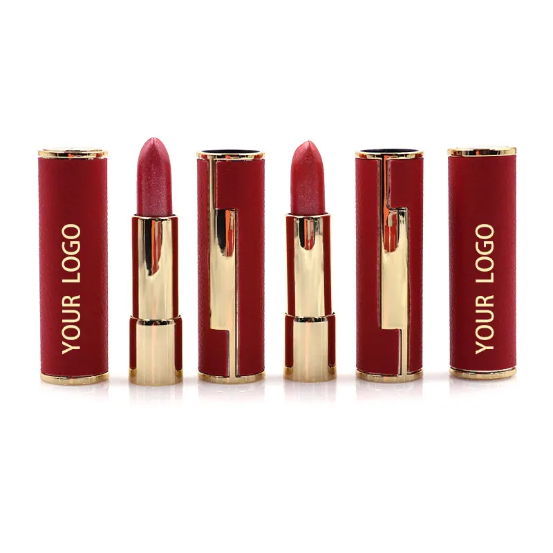 product custom logo luxury leather press on lipstick metallic pearl shimmer lip stick long lasting for daily party makeup-7