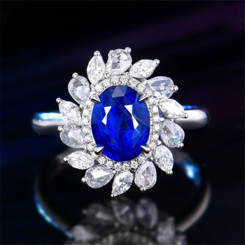 SGARIT fine jewelry wholesale gemstone ring for women 3.02ct genuine Sri Lanka blue sapphire ring pendant jewelry 18k gold