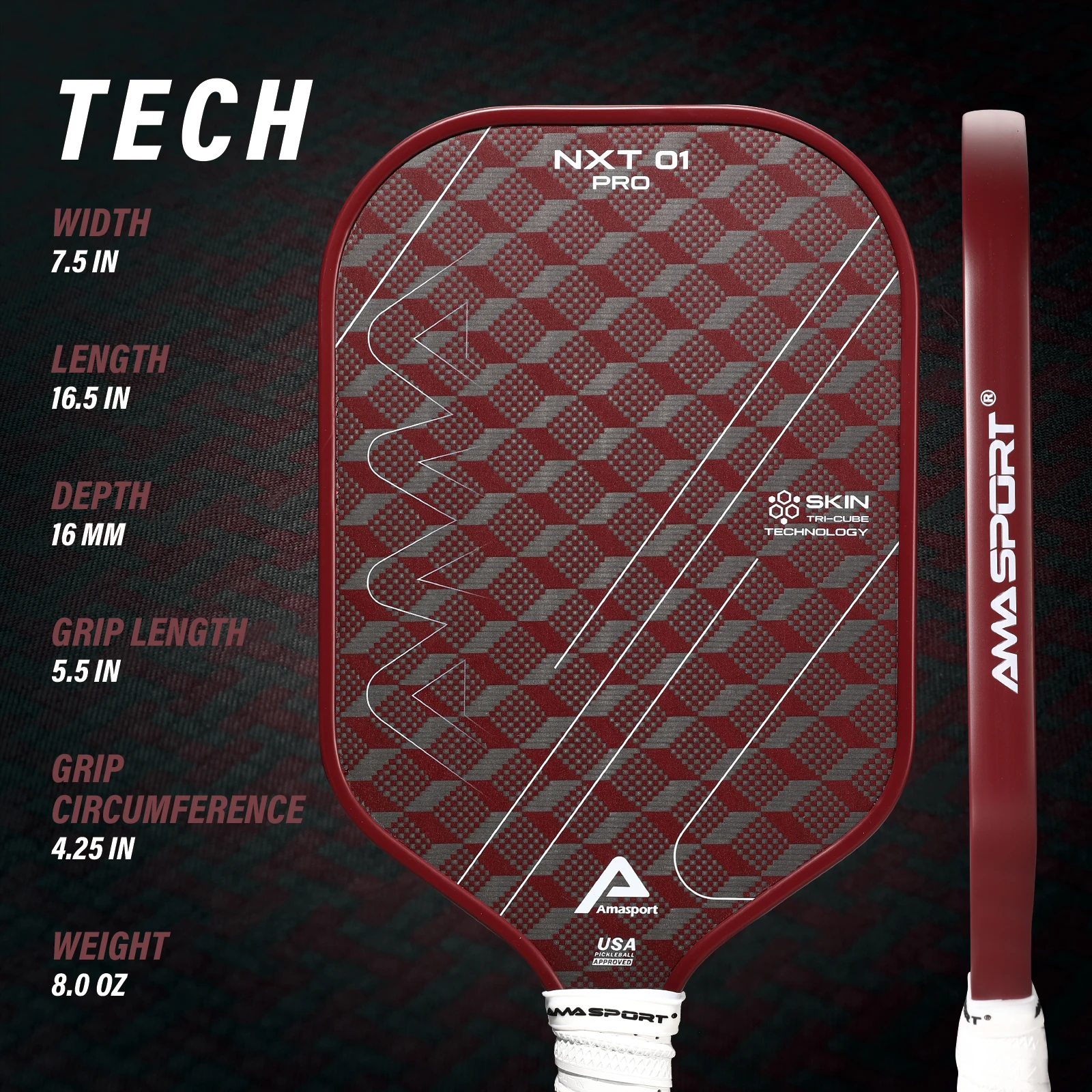 AMASPORT New Tech Kevlar New Design Customizable Sample Testing Available 16MM TItanium 3K T700 Carbon Fiber  Pickleball Paddle