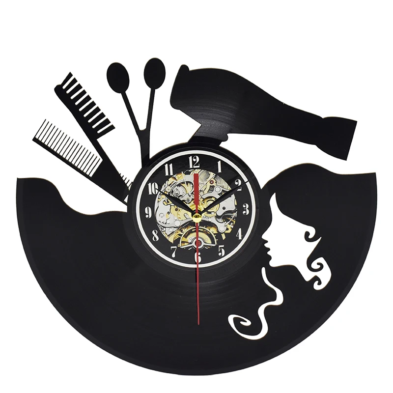 Barber Shop Oclock Decorative Wall Clocks Hairdresser Vinyl Wall Clock Modern Design 3D Watches Wall Decor For Barber