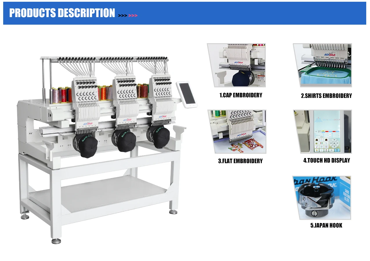 QHM Three Head Multi Needle Computerized Embroidery Machine Best Embroidery  Sewing Machine