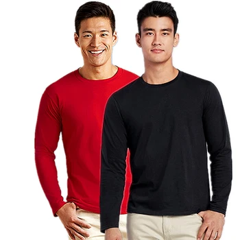 Winter Autumn Spring 180gsm Casual Wear Crew Neck Tshirt 100% Cotton Black Plain Men's T-Shirt Long Sleeve T Shirts For Men