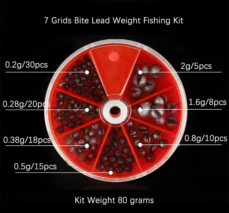 100pcs One Bag Split Shot Fishing Weights Sinkers Kit Fishing Sinker