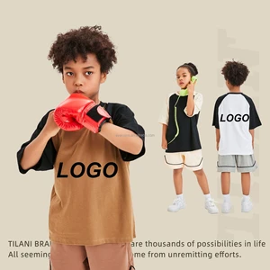 Customizable Kids Apparel 200g Cotton Short Sleeve Tee Raglan Sleeve Color Block American Streetwear Loose Fit