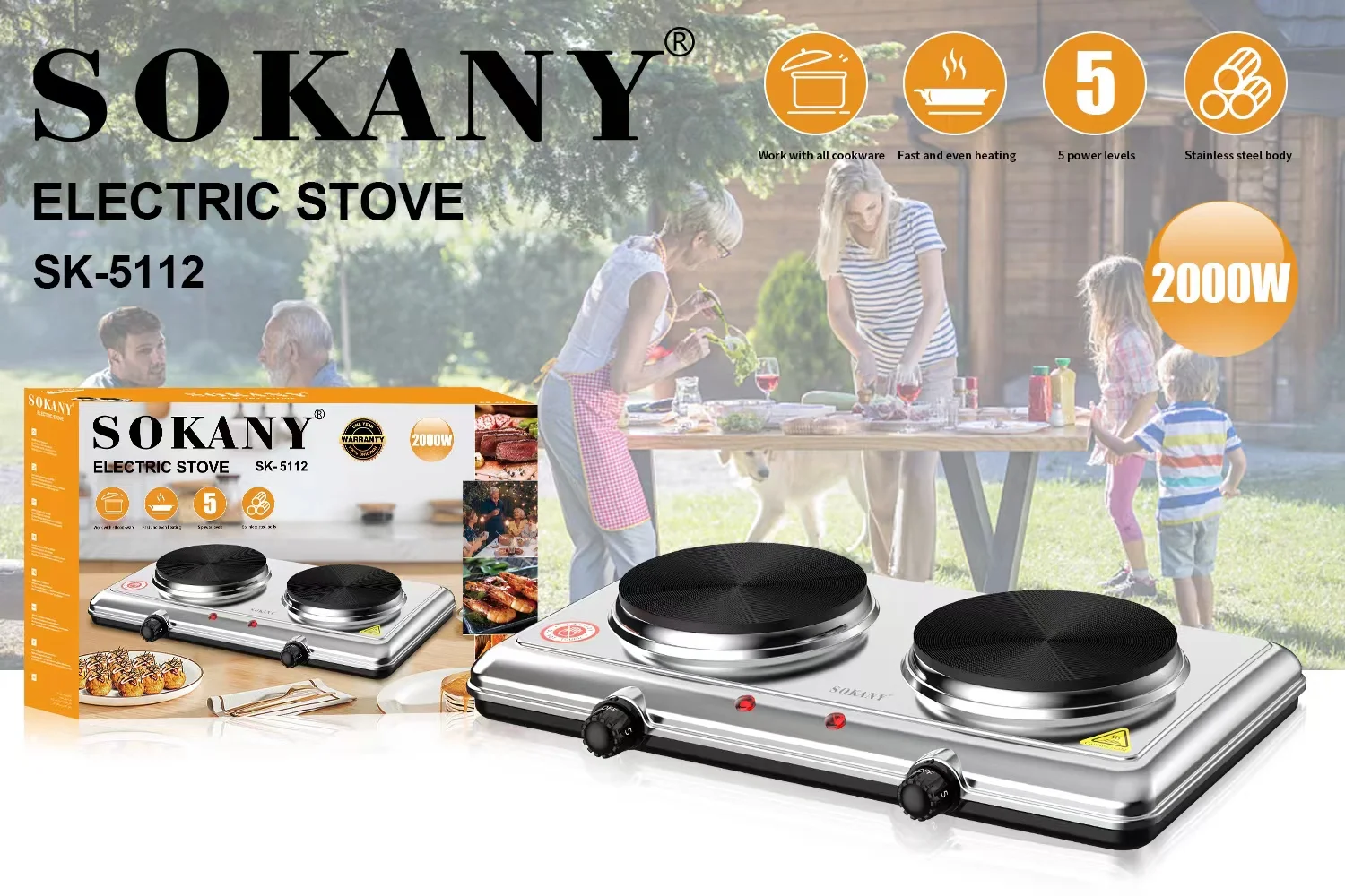 Sokany Electric Stove Coil Hot Plate Cooker With Cast Iron Heating
