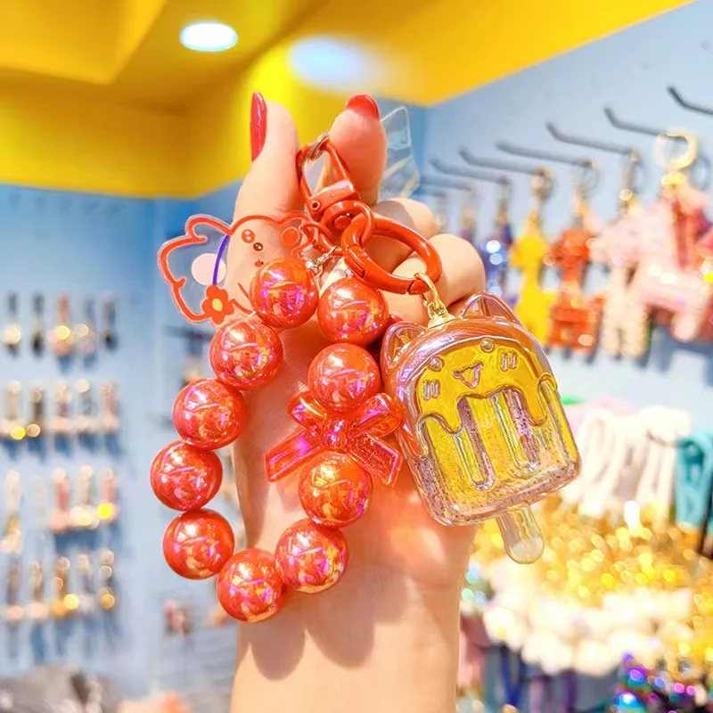 Lilangda Cute Simple Ice Cream Keychain Cartoon Phone Charm Beaded Bag Pendant Mobile Phone Accessory Electroplated Key Buckle