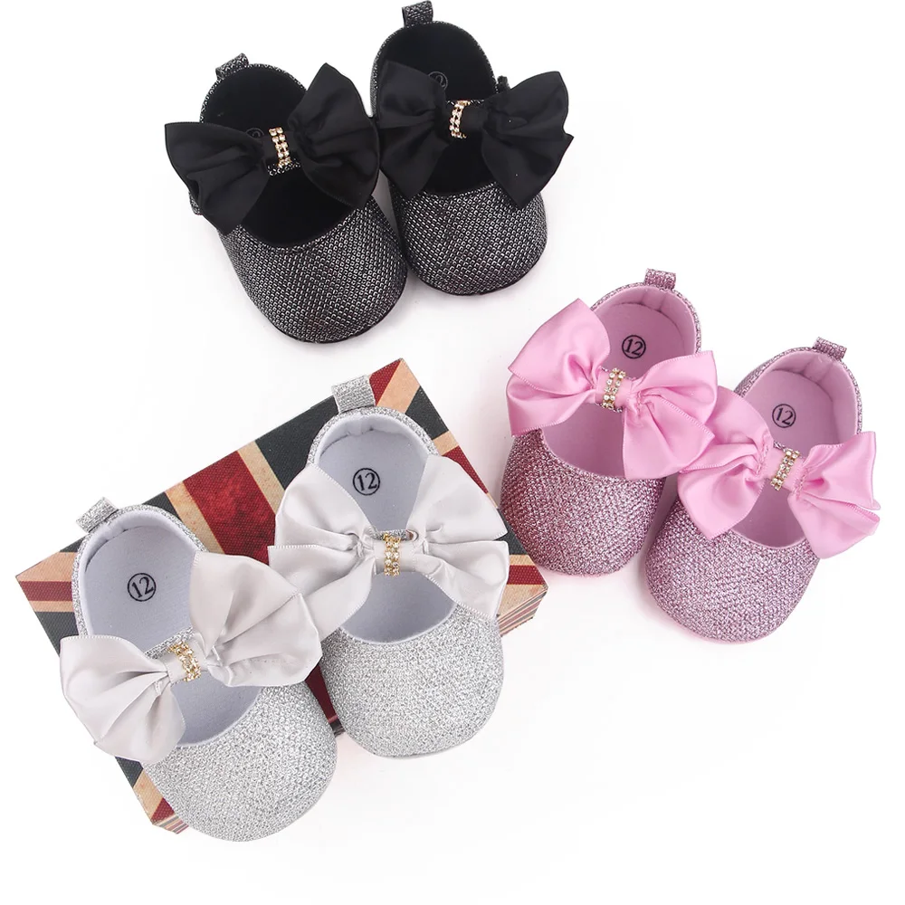 Baby Infant Toddler Girls Cloth Soft Sole Bow Slip om Mary Jane  Prewalker Dress Shoes Princes Shoes Gift