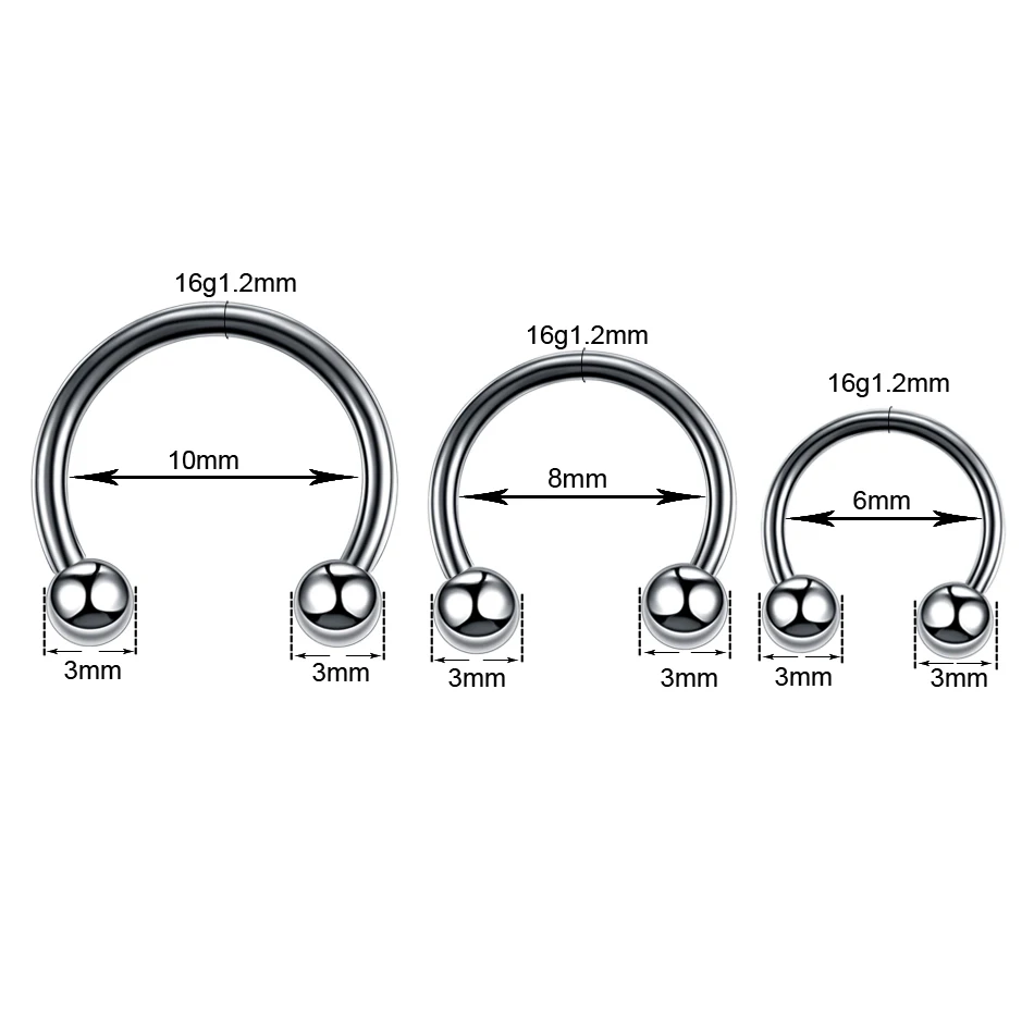 1Pc  Horseshoe Nose Ring Internal Thread Circular Septum Nose Hoop Ball Spike Eyebrow Ear Lip Piercing Body Jewelry