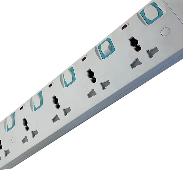 New Design Multi-switch 5-Pin Universal Socket Travel 15A/16A Power Strip Surge Protector Extension Socket