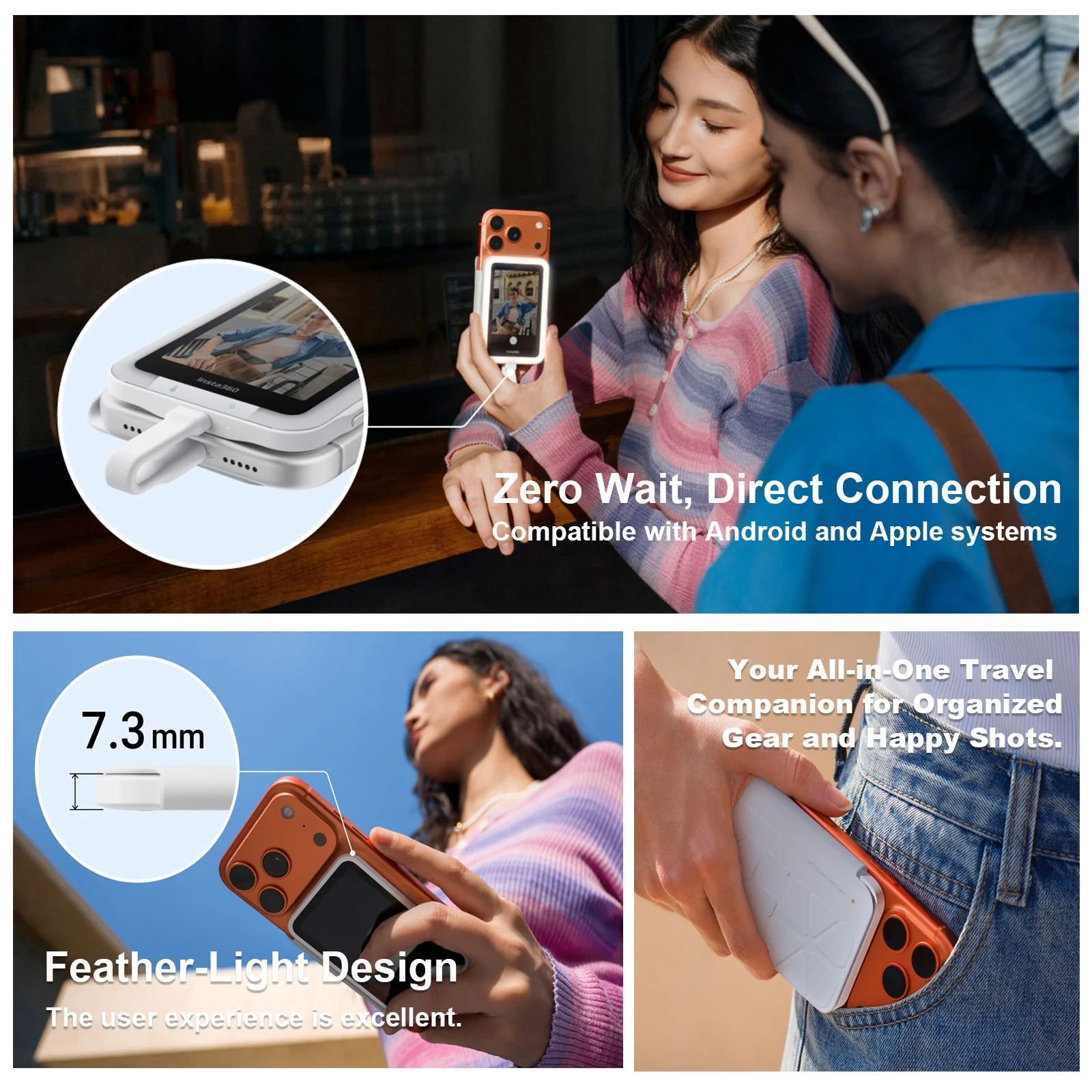 Magnetic 3.5in Touch Selfie Screen for Insta360 Snap 4K Video 
