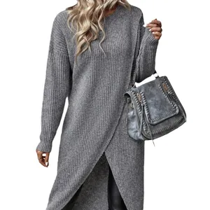 2025 Vintage Knitted Women's Korean Style Sweater Dress Autumn Long Coat with Loose Button Decorated Cardigan for Beach Wear