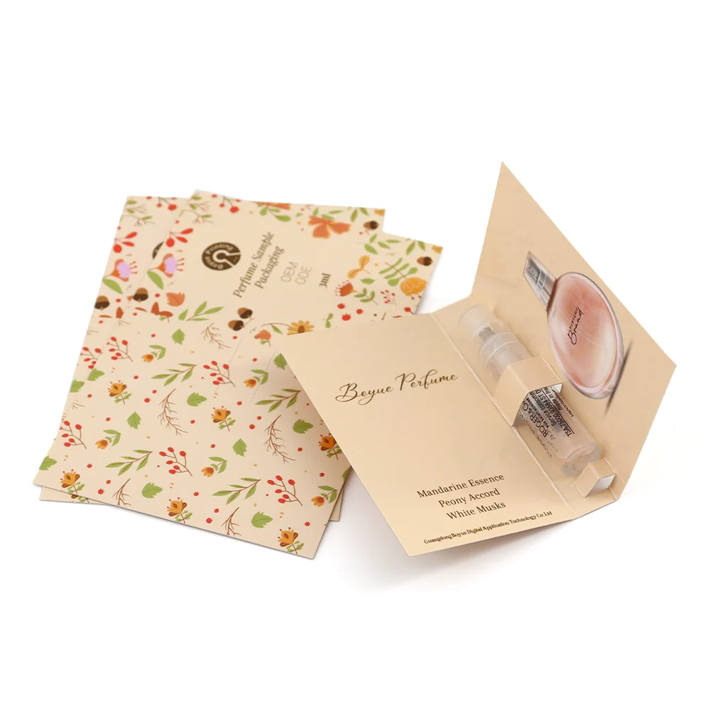 Wholesale Custom 1ml 2ml Sample Perfume Vial Glass Bottle Packaging Card Printing Perfume Paper Cards