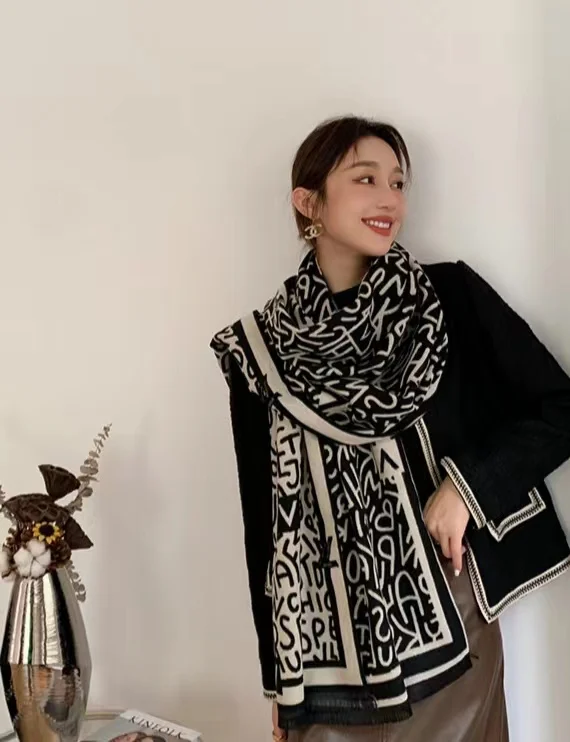 Hot Winter Scarf Cashmere Shawl Luxury Letter Print Double Side Scarf ...
