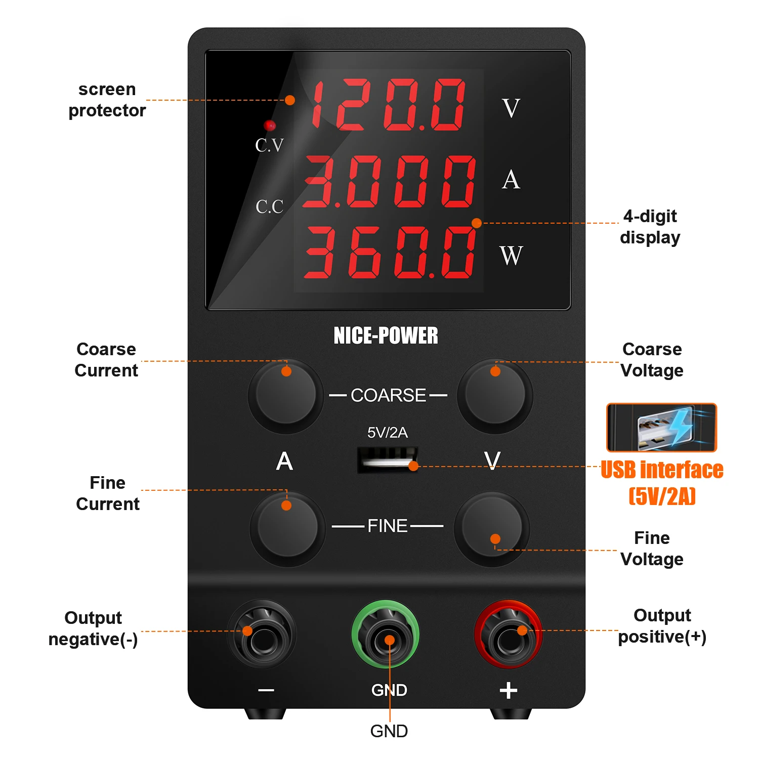 SPS1203 120V 3A DC Power Supply Precision Four Digital Adjustable Laboratory Switching Power Source for Phone Repairing