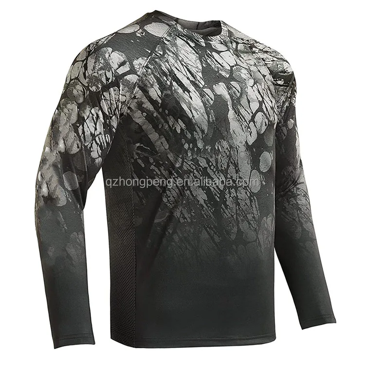 Custom UPF50+ Sun Protection Moisture Wicking Polyester Spandex Fish Clothing Men's Long Sleeve Mesh Vented Uv Fishing Shirt