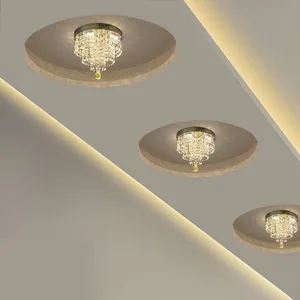 JACKSUN Modern Indoor LED Ceiling Light Fixture Crystal Flush Mount Chandelier 6000K Color Stainless Steel for Living Room AC