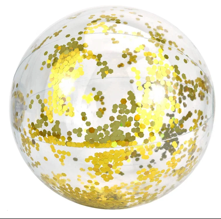 Whaline Lot de 16 balles de plage rondes gonflables en PVC à paillettes or rose de 40,6 cm - Jouets mignons pour l'été hawaïen sur le thème tropical - Décorations de fête