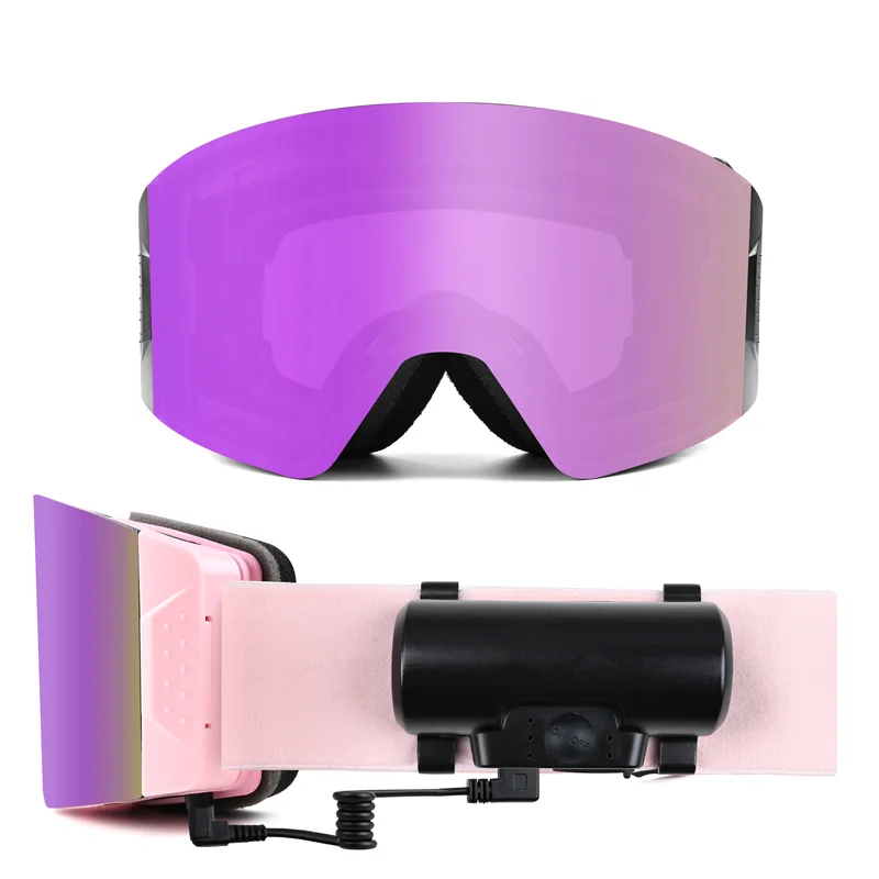 Get Sample Heated Snowmobile Ski Goggles Magnetic Removable Lens With Clip Electrically Anti Fog Snow Ski Glasses